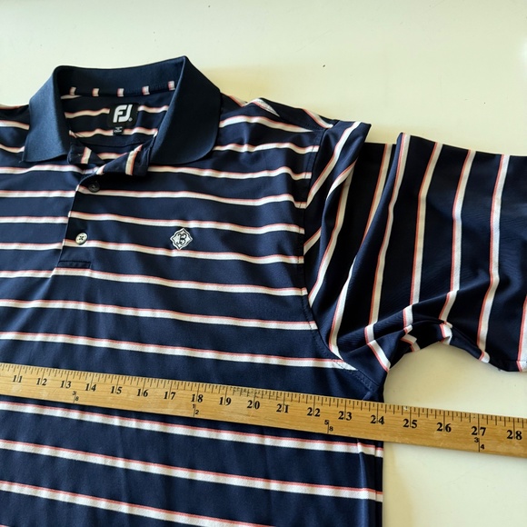 FootJoy x Blackstone GC Navy Blue Striped Performance Golf Polo Mens XL Stretch - Picture 6 of 8
